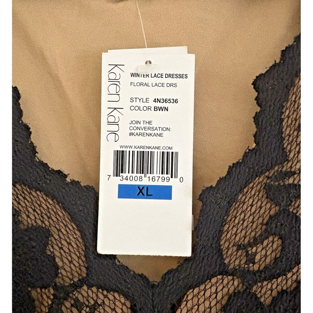 Karen Kane Dress Women's XL Lace V Neck Scallop Hem Solid Black Elegant Mini NWT - Picture 7 of 11
